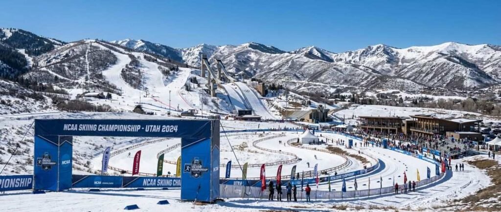 NCAA skiing championships 2026 at Utah Olympic Park and Soldier Hollow Nordic Center with mountain backdrop